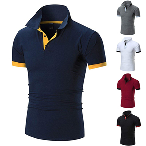 เสื้อโปโลแขนสั้นสีขาวสำหรับผู้ชาย ทรงเข้ารูป แต่งขอบตัดกัน คอตั้ง สไตล์ลำลอง สีพื้น ผ้าถัก - Product Image 5