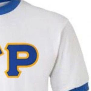 Custom Sigma Gamma Rho Lettered Ringer <b>Shirt</b> <b>White</b> <b>Women</b> Greek Sorority <b>Short</b> <b>Sleeve</b> Crew Neck Contrast Trim Casual Cotton - Product Image 4