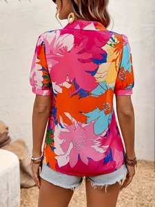 Blusa Casual de Verano 2026 para Mujer, con Estampado Floral Tropical, Manga Abullonada y Botones, Venta al Por Mayor - Product Image 5