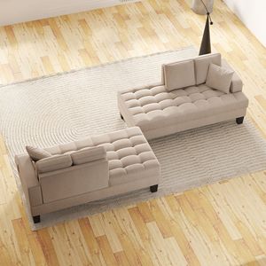 Set Chaise Longue Imbottito a 2 Pezzi con Tessuto Texturizzato Include 2 Cuscini Decorativi per Soggiorno o Camera da Letto - Product Image 3