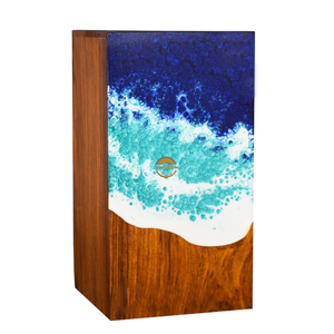 Ocean Inspired Resin & Natural Wood Cremation Urn Handmade Blue Wave Funeral Ashes Box by AYAANS - Product Image 1