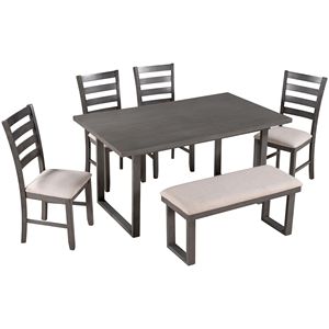 Set da Pranzo Familiare in Legno Massello 6 Pezzi: Tavolo Rettangolare e 4 Sedie con Panca - Product Image 4
