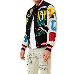 Custom Front Streetwear Unisex <b>Men's</b> Chenille Embroidery Patch Eco-Friendly Winter Fleece Leather Bomber Letterman Varsity - Product Image 3