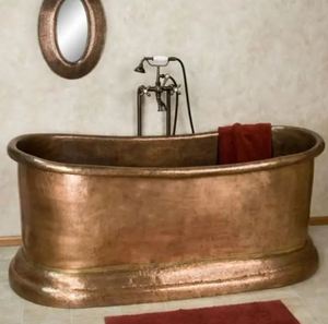 Bañera Ovalada de Cobre Hecha a Mano, Bañera Independiente con Acabado Antiguo y Base con Borde para Baño de Casa u Hotel - Product Image 4