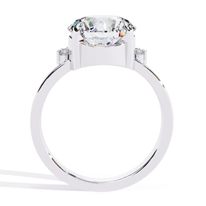 Bague de luxe en or massif 14 carats avec diamant de laboratoire rond de 3 carats et pierres latérales poire rondes, bijoux fins personnalisés pour mariage - Product Image 5