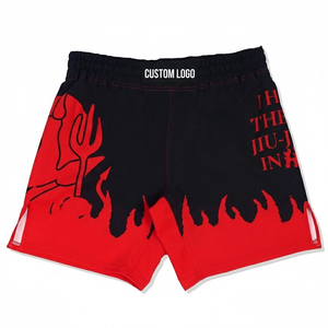 Shorts de boxe MMA noir et rouge, haute respirabilité, durables, extensibles, légers, 100% polyester, service OEM/ODM, unisexe adulte - Product Image 1