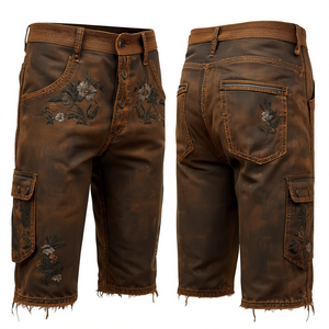Pantalones Cortos Tradicionales de Estilo Bávaro para Hombre, con Aspecto de Cuero, Color Marrón Vintage, Bordados, Casuales, para Festivales al Aire Libre - Product Image 2