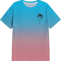 T-shirt décontracté pour homme, style streetwear estival, imprimé tropical ombré, col rond, manches courtes, tee-shirt tendance