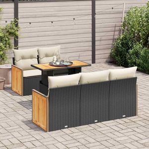 Set Divano da Giardino Nero e Crema con Cuscini, in Rattan PE Resistente ai Raggi UV, Arredamento da Esterno dal Design Contemporaneo, Impermeabile - Product Image 1