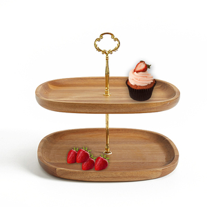 Wholesale 3 Tier Natural Slate <b>Cake</b> <b>Stand</b> Wood Pillar Cupcake Display Tray Round Slate Stone Dessert Serving <b>Stand</b> Holder - Product Image 2
