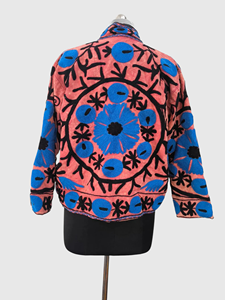 Veste à col mandarin en coton brodée à la main avec des motifs floraux, manches longues, longueur normale, pour femmes adultes, style Prairie Chic, idéale pour le printemps - Product Image 2