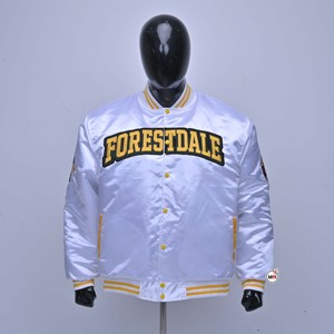 Forestdale White Varsity <b>Jacket</b> Men's Embroidered Letter Design Regular Fit Casual Style OEM Turn-down Collar Polyester Material - Product Image 1