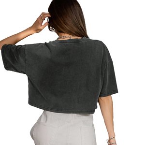 Classic Custom Crewneck Tshirt Oversized Cropped Tee Daily Wear women's shirt Acid Washed Premium Cotton Sport <b>Top</b> Vintage Style - Product Image 4
