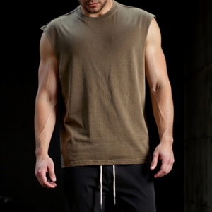 New Custom Logo <b>Distressed</b> Relaxed Fit Vest 280G Heavyweight Washed Vintage Tank <b>Top</b> 100% Cotton Raw Cut Edges Men's Tank <b>Top</b> - Product Image 5