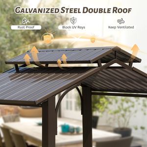 Gazebo per Barbecue con Tetto Rigido da 8,5 Piedi, Struttura in Acciaio Zincato a Doppio Tetto, Tettoia per Esterni e Pergola con Protezione Solare Permanente - Product Image 2