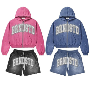 Custom Spring Embroidered Streetwear Men's Cotton Acid Wash Oversized Breathable Two-Piece Shorts and Hoodie Set - Product Image 3