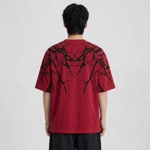 Camiseta de punto personalizada para hombre, 100% algodón, oversize, con hombros caídos, estampado digital, cuello redondo, manga corta, estilo streetwear. - Product Image 2