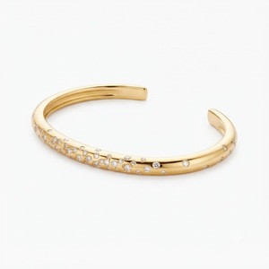 Handcrafted 14K Gold Lab Diamond <b>Anniversary</b> Gift Adjustable Celestial Open Cuff Bracelet Celestial Bracelet Fashion Jewelry - Product Image 5