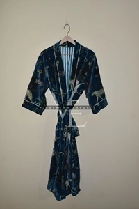 Kimono de terciopelo hecho a mano con estampado botánico de vida silvestre, largo, informal, de verano, estilo bohemio, tipo abrigo. - Product Image 6