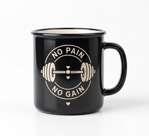 Black <b>Iron</b> Enamel Mug No Pain No Gain Barbell Badge Print Metal Coffee Cup Wholesale Direct Factory Partner Market Hub - Product Image 1