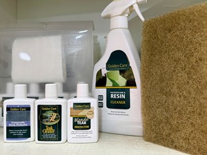 Nettoyant protecteur pour bois d'extérieur Golden Care Garden, revêtement liquide transparent écologique brillant pour meubles en teck - Product Image 3