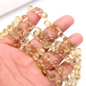 Natural Lemon Quartz Faceted Onion Briolette Gemstone <b>Beads</b> 7-9 MM Faceted Teardrop Shape Loose Polished <b>Stone</b> <b>Beads</b> For Jewelry - Product Image 2