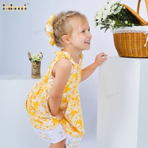 Vente en gros Robe smockée décontractée pour bébé avec broderie 3D à la machine ODM OEM 4.0 Fleur imprimée citron pour Children-DR4156 - Product Image 6