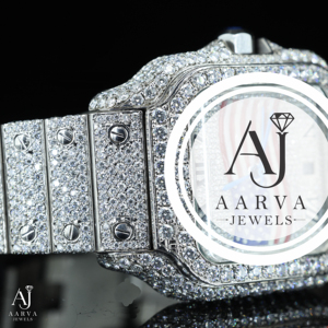 Montre à quartz carrée en acier inoxydable incrustée de diamants pour homme AARVA JEWELS, cadran en cristal saphir, fermoir papillon, 3BAR étanche - Product Image 3