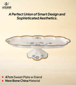 Plateau de service moderne en porcelaine fine avec bordure dorée, support pour assiettes à dessert, couleur blanche, pour fêtes, plateau décoratif - Product Image 2