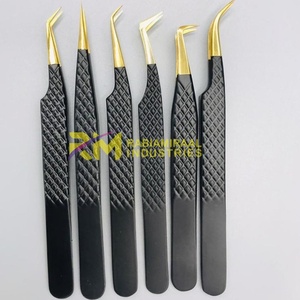 Pince à épiler de précision RMI en acier inoxydable avec pointe plaquée or, antistatique, poignée noire, pointe lisse, haute qualité pour cils - Product Image 4