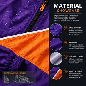 <b>Men's</b> Hooded <b>Racer</b> <b>Jacket</b> Purple Orange Color Blocking Windproof Zipper Front Logo Sporty Autumn Wear - Product Image 6