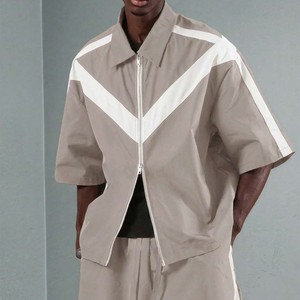 Ensemble de survêtement de luxe personnalisé pour homme, coupe oversize, en polyester/nylon, décontracté, pour l'été, avec veste zippée unie et short, ensemble de vêtements d'extérieur - Product Image 5