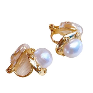 ต่างหูมุกน้ำจืดสไตล์วินเทจยุโรปและอเมริกา รุ่นใหม่ แบบหนีบหู ทรงกลมแบน ดีไซน์แมนโถว - Product Image 5