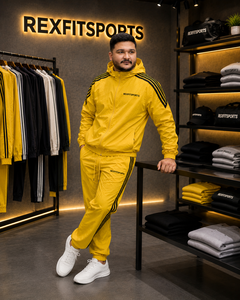 ชุดวอร์มผู้ชาย REXFIT SPORTS 2026 สีเหลือง ผ้าไนลอน มีฮู้ด แจ็คเก็ตกันลมแบบซิปเต็มตัว และกางเกง ชุดกีฬาแบบสั่งทำพิเศษสำหรับการฝึกซ้อม - Product Image 3