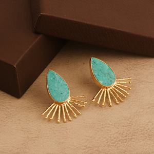 Turquesa Sunburst Hecho a mano Chapado en oro Latón Boho Declaración Stud Pendientes al por mayor - Product Image 3