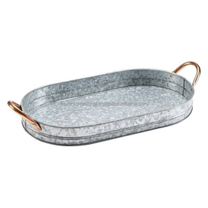 Ms Hussain International MHI 2857 Vintage Farmhouse Decoration Galvanized Steel Large Metal Base Rustic Serving Tray Metal - Product Image 1