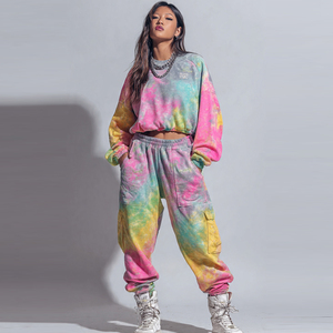 Plus Size Women Stone Wash Tracksuits <b>Drop</b> Shoulder Tie Dye Washed Hoodie Oversized <b>Acid</b> Wash Sweatpants Jogger Set - Product Image 3