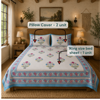 Parure de draps King Size Jaipur imprimée à la main, motif floral classique, 100% coton, 3 pièces, 200 fils, toutes saisons, écologique et durable