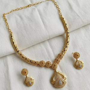 Indian 18K Gold Plated Brass Women's Trendy Lock Design Micro Insert Necklace <b>Set</b> Engagement Wedding Party Anniversary Jewelry - Product Image 1