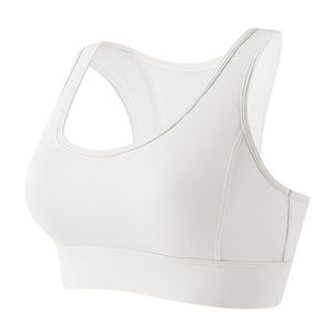 Soutien-gorge de sport dos nageur pour femme, maintien élevé, col en U, blanc uni avec bordure vert citron contrastant, en modal, pour le yoga - Product Image 1