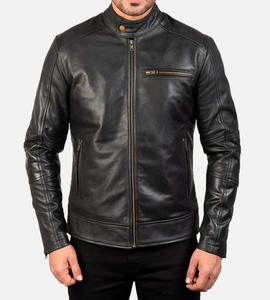Blouson en cuir classique de luxe pour homme, nouvelle collection hiver, fermeture éclair horizontale, style motard, grande taille, mode masculine transfrontalière - Product Image 3