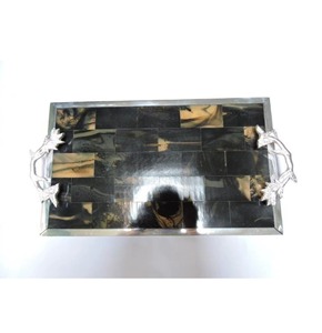 Belladec Modern Unique Design Acacia Wood Serving & <b>Storage</b> <b>Tray</b> with Steel Handles Lightweight and Customized Shape - Product Image 6