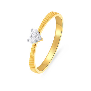 Anillo de Compromiso de Lujo con Diamante Solitario en Forma de Corazón de Oro Amarillo de 18K para Mujer, Banda Texturizada, Joyería Fina, Proveedor Mayorista - Product Image 1