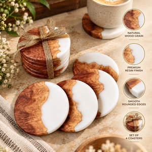 Ensemble de 6 sous-verres en résine de bois de manguier pour tasses à thé, à café et mugs |   Sous-verres ronds pour table à manger, décoration de la maison et du bureau, et idéal pour offrir - Product Image 5