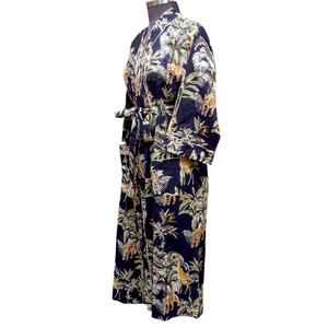 Peignoir en coton pur gaufré, col en V, motif floral, fermeture à ceinture, manches longues, vêtements décontractés de luxe pour femmes, été, séchage rapide - Product Image 2