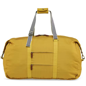 Yellow Canvas <b>Duffel</b> <b>Bag</b> with Striped Handles Zipper Closure Large Capacity Travel Weekender <b>Bag</b> - Product Image 1