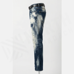 Jean en denim déchiré et délavé coupe droite pour homme, taille haute, coupe slim, en coton, style décontracté automne - Product Image 3