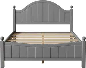 Base de Cama de Plataforma de Madera de Pino Macizo de Tamaño Completo – Diseño Tradicional con Cabecero Cóncavo, Acabado Gris, No Requiere Somier - Product Image 6
