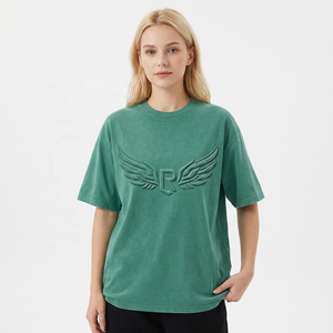 Camiseta Verde Oversize de Manga Corta con Logotipo R Alado en Relieve, Top Casual de Punto con Cuello Redondo para Hombre - Product Image 3