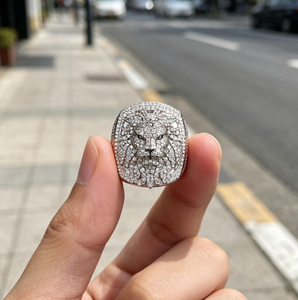 Bague tête de lion Hip Hop pour femmes, pavée de moissanite, ton or et argent, bijoux animaliers de luxe - Product Image 5